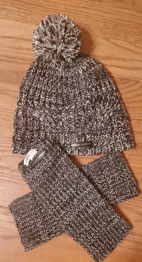 Rebecca Minkoff beanie and arm warmers